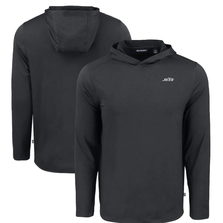 New York Jets Sweaters & Dress Shirts^Men's Cutter & Buck Black Monochromatic Logo Coastline Epic Comfort Eco Recycled Long Sleeve Hoodie T-Shirt