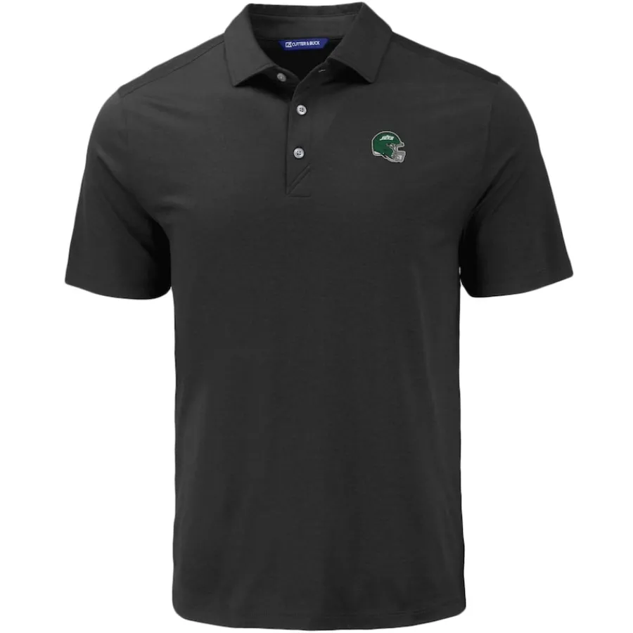 New York Jets Polos^Men's Cutter & Buck Black Helmet Coastline Epic Comfort Eco Recycled Polo
