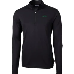 New York Jets Big & Tall^Men's Cutter & Buck Black Big & Tall Primary Logo Virtue Eco Pique Recycled Quarter-Zip Pullover Top