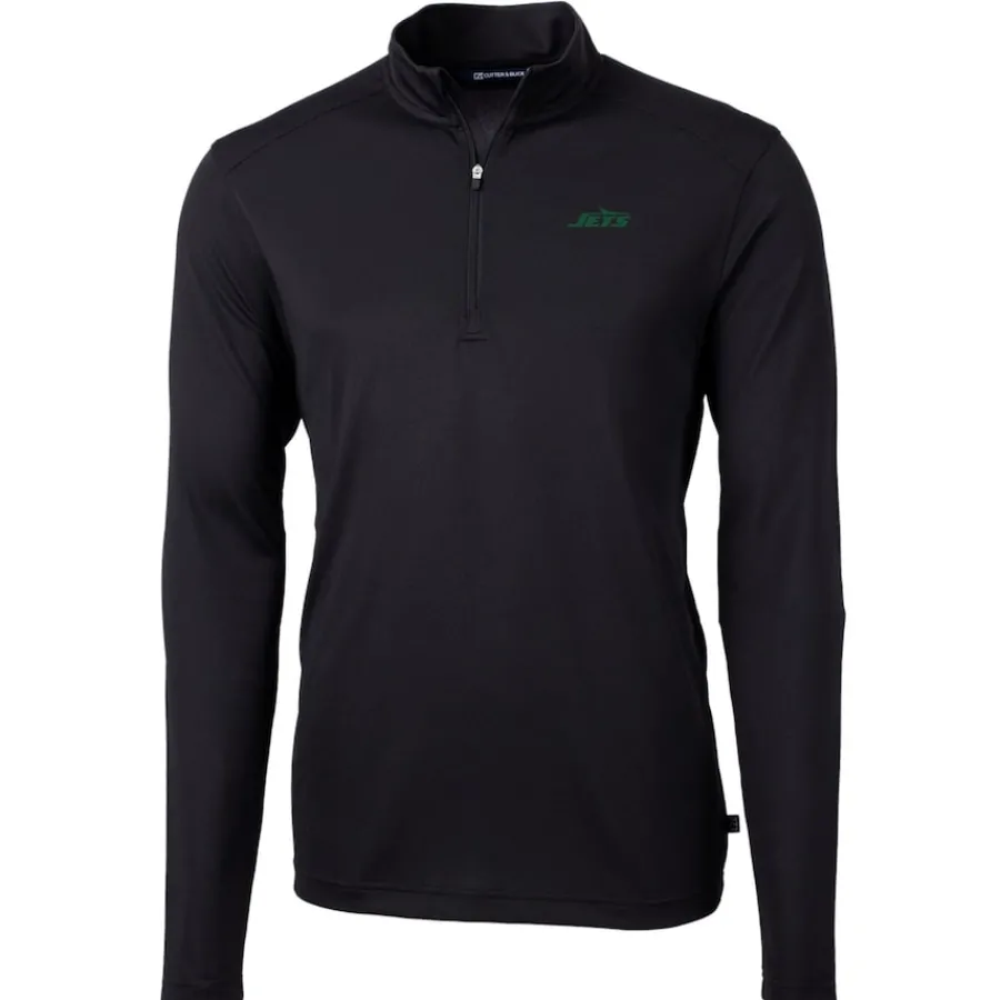 New York Jets Big & Tall^Men's Cutter & Buck Black Big & Tall Primary Logo Virtue Eco Pique Recycled Quarter-Zip Pullover Top