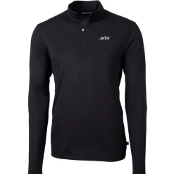 New York Jets Big & Tall^Men's Cutter & Buck Black Big & Tall Monochromatic Logo Virtue Eco Pique Recycled Quarter-Zip Pullover Top