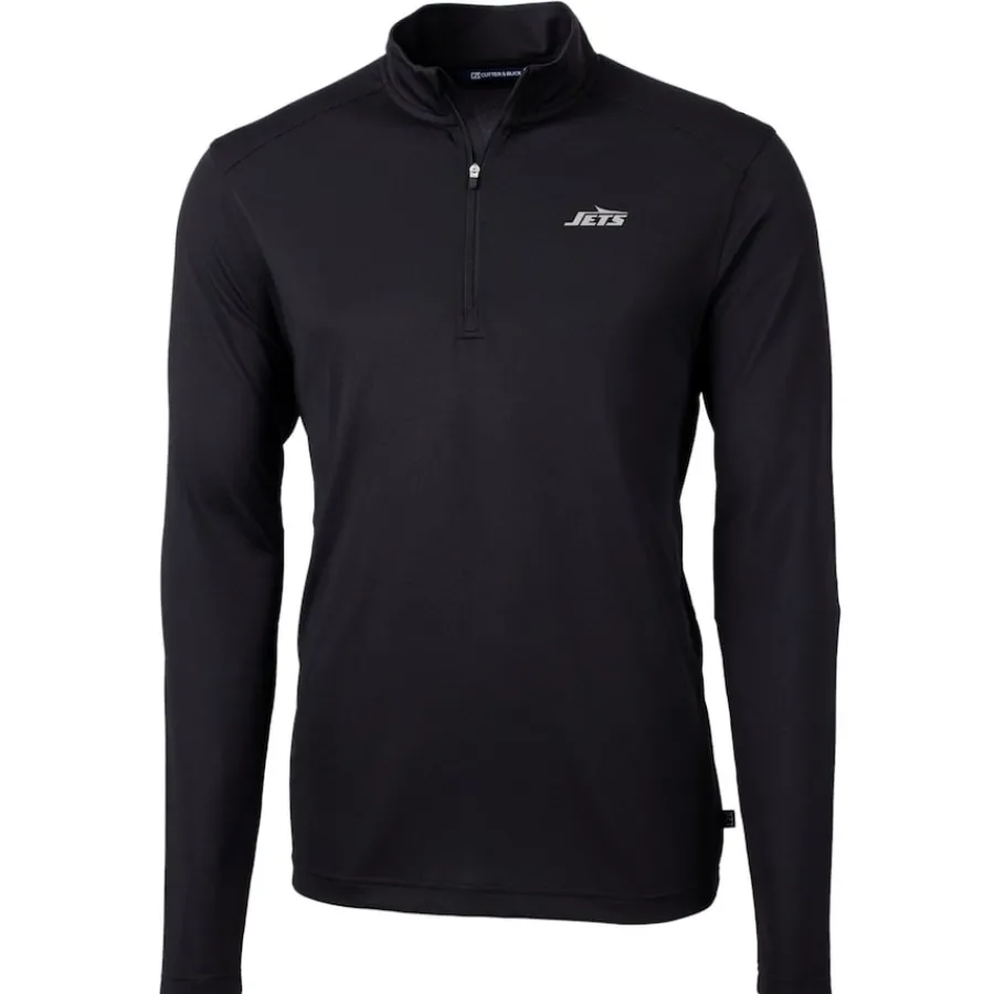 New York Jets Big & Tall^Men's Cutter & Buck Black Big & Tall Monochromatic Logo Virtue Eco Pique Recycled Quarter-Zip Pullover Top