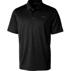 New York Jets Polos^Men's Cutter & Buck Black Primary Logo Prospect Eco Textured Stretch Recycled Polo