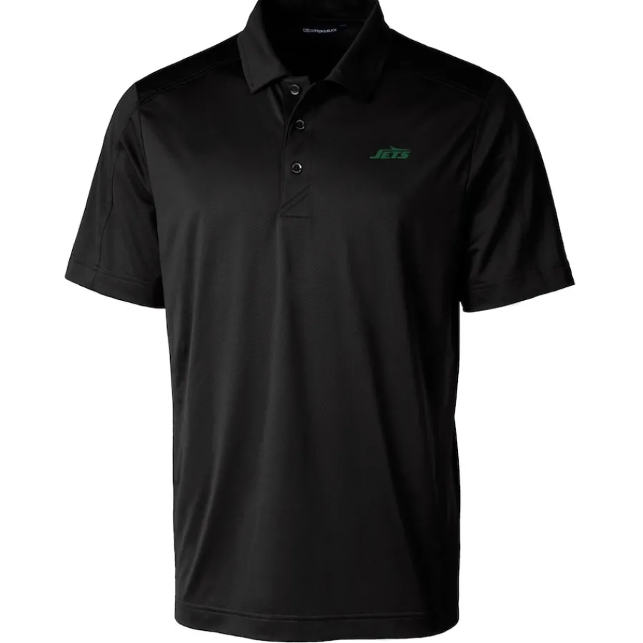 New York Jets Polos^Men's Cutter & Buck Black Primary Logo Prospect Eco Textured Stretch Recycled Polo