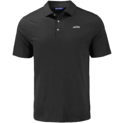 New York Jets Polos^Men's Cutter & Buck Black Monochromatic Logo Coastline Epic Comfort Eco Recycled Polo