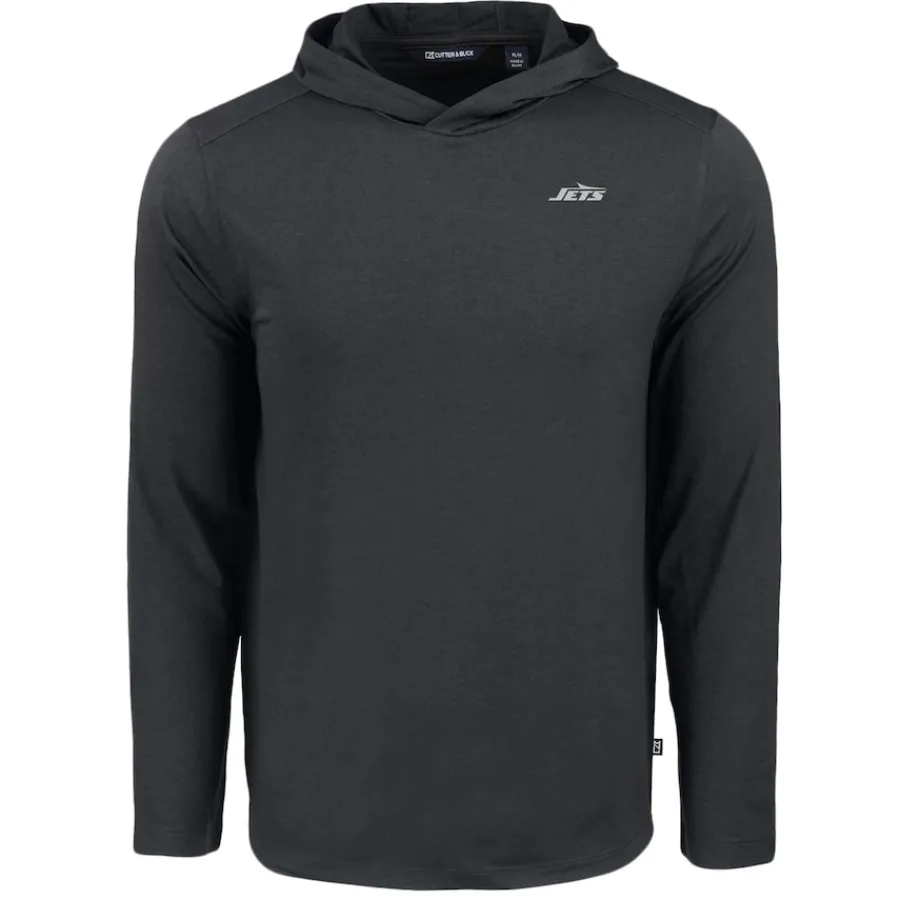 New York Jets Sweaters & Dress Shirts^Men's Cutter & Buck Black Monochromatic Logo Coastline Epic Comfort Eco Recycled Long Sleeve Hoodie T-Shirt