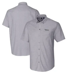 New York Jets Sweaters & Dress Shirts^Men's Cutter & Buck Charcoal Throwback Logo Stretch Oxford Button-Down Short Sleeve Shirt