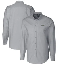 New York Jets Sweaters & Dress Shirts^Men's Cutter & Buck Charcoal Throwback Logo Big & Tall Long Sleeve Stretch Oxford Button-Down Shirt