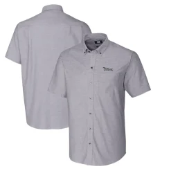 New York Jets Sweaters & Dress Shirts^Men's Cutter & Buck Charcoal Throwback Logo Stretch Oxford Button-Down Short Sleeve Shirt