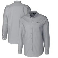 New York Jets Sweaters & Dress Shirts^Men's Cutter & Buck Charcoal Throwback Logo Big & Tall Long Sleeve Stretch Oxford Button-Down Shirt