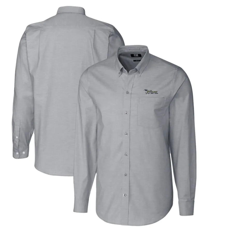 New York Jets Sweaters & Dress Shirts^Men's Cutter & Buck Charcoal Throwback Logo Long Sleeve Stretch Oxford Button-Down Shirt