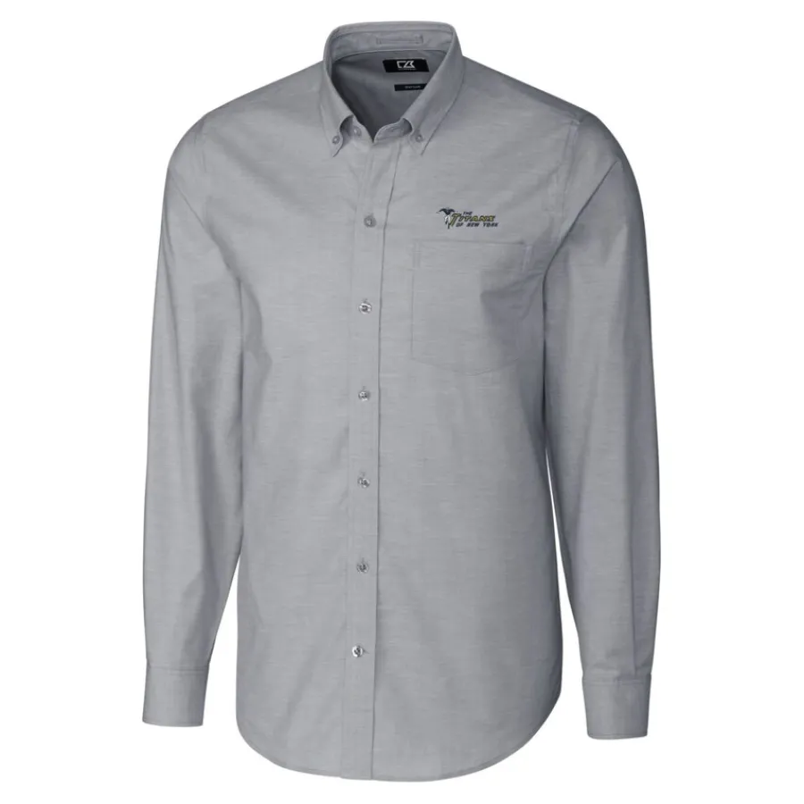 New York Jets Sweaters & Dress Shirts^Men's Cutter & Buck Charcoal Throwback Logo Long Sleeve Stretch Oxford Button-Down Shirt