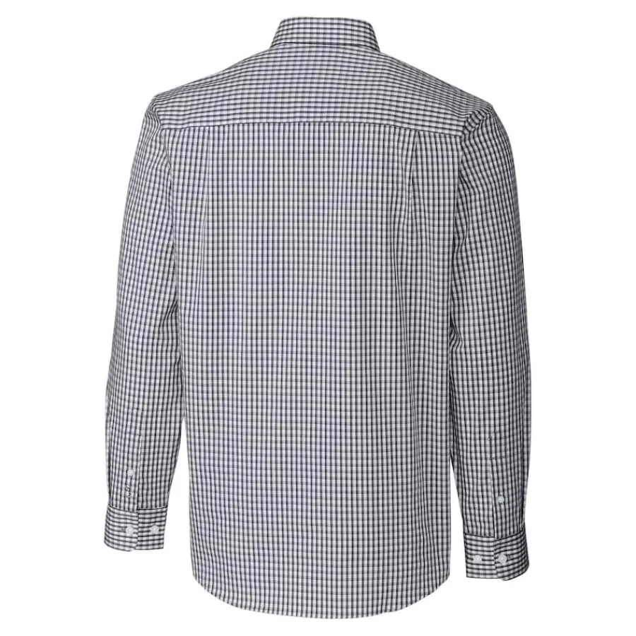 New York Jets Sweaters & Dress Shirts^Men's Cutter & Buck Charcoal Throwback Logo Easy Care Stretch Gingham Big & Tall Long Sleeve Button-Down Shirt