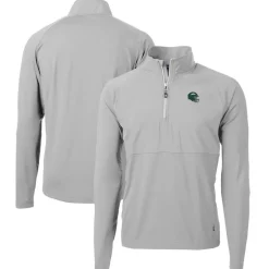New York Jets Jackets | Sweatshirts & Fleece^Men's Cutter & Buck Gray Helmet Adapt Eco Knit Hybrid Recycled Raglan Quarter-Zip Top