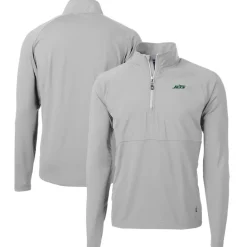 New York Jets Jackets^Men's Cutter & Buck Gray Primary Logo Adapt Eco Knit Hybrid Recycled Raglan Quarter-Zip Top
