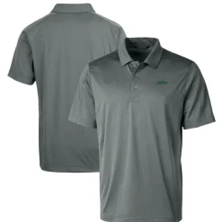 New York Jets Polos^Men's Cutter & Buck Gray Primary Logo Prospect Eco Textured Stretch Recycled Polo
