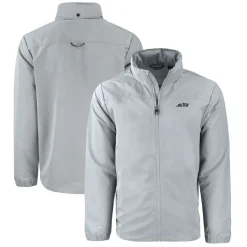 New York Jets Big & Tall^Men's Cutter & Buck Gray Big & Tall Monochromatic Logo Charter Eco Knit Recycled Full-Zip Jacket