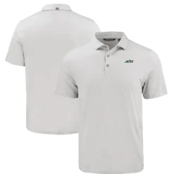 New York Jets Polos^Men's Cutter & Buck Gray Primary Logo Coastline Epic Comfort Eco Recycled Polo