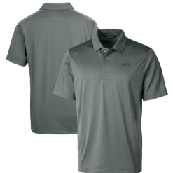 New York Jets Polos^Men's Cutter & Buck Gray Primary Logo Prospect Eco Textured Stretch Recycled Polo