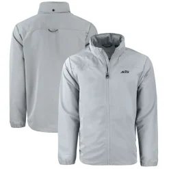 New York Jets Big & Tall^Men's Cutter & Buck Gray Big & Tall Monochromatic Logo Charter Eco Knit Recycled Full-Zip Jacket
