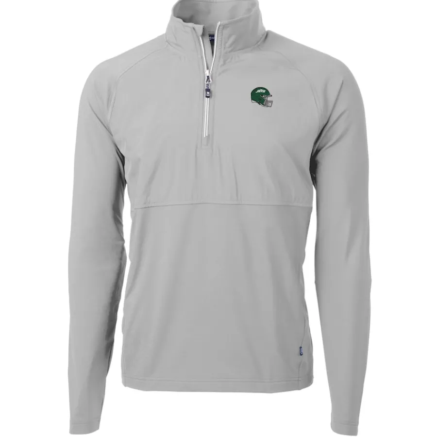 New York Jets Jackets | Sweatshirts & Fleece^Men's Cutter & Buck Gray Helmet Adapt Eco Knit Hybrid Recycled Raglan Quarter-Zip Top