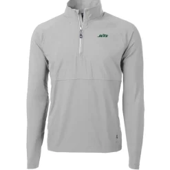 New York Jets Jackets^Men's Cutter & Buck Gray Primary Logo Adapt Eco Knit Hybrid Recycled Raglan Quarter-Zip Top