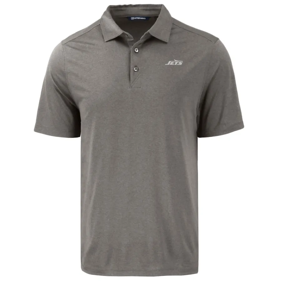New York Jets Polos^Men's Cutter & Buck Gray Monochromatic Logo Coastline Epic Comfort Eco Recycled Polo