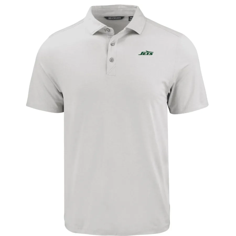 New York Jets Polos^Men's Cutter & Buck Gray Primary Logo Coastline Epic Comfort Eco Recycled Polo