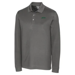 New York Jets Polos^Men's Cutter & Buck Gray Primary Logo DryTec Advantage Tri-Blend Pique Long Sleeve Polo