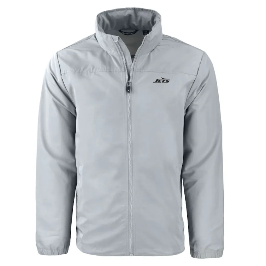 New York Jets Big & Tall^Men's Cutter & Buck Gray Big & Tall Monochromatic Logo Charter Eco Knit Recycled Full-Zip Jacket