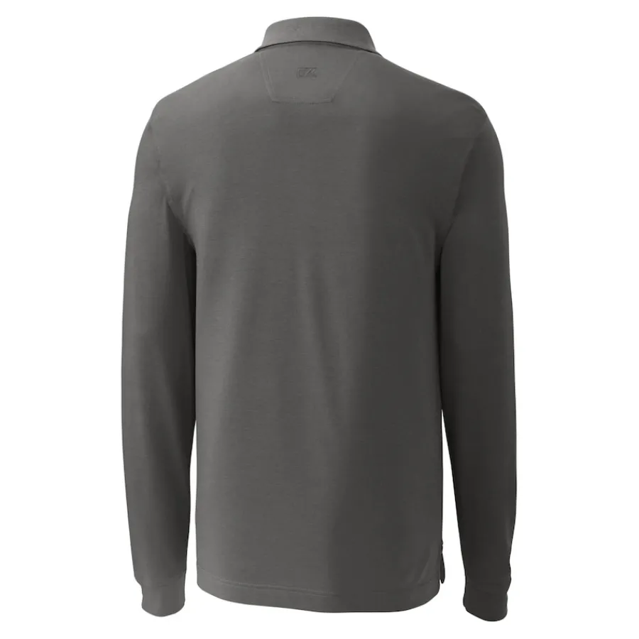 New York Jets Polos^Men's Cutter & Buck Gray Primary Logo DryTec Advantage Tri-Blend Pique Long Sleeve Polo