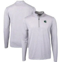 New York Jets Big & Tall^Men's Cutter & Buck Gray/White Big & Tall Helmet Virtue Eco Pique Micro Stripe Recycled Quarter-Zip Top