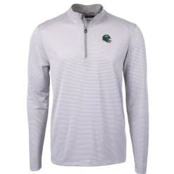 New York Jets Big & Tall^Men's Cutter & Buck Gray/White Big & Tall Helmet Virtue Eco Pique Micro Stripe Recycled Quarter-Zip Top