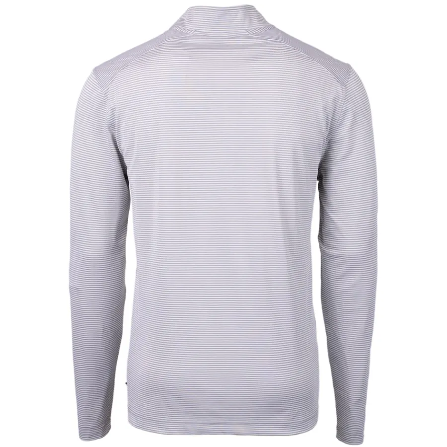 New York Jets Big & Tall^Men's Cutter & Buck Gray/White Big & Tall Helmet Virtue Eco Pique Micro Stripe Recycled Quarter-Zip Top