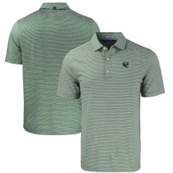 New York Jets Polos^Men's Cutter & Buck Green Helmet Forge Eco Double Stripe Stretch Recycled Polo