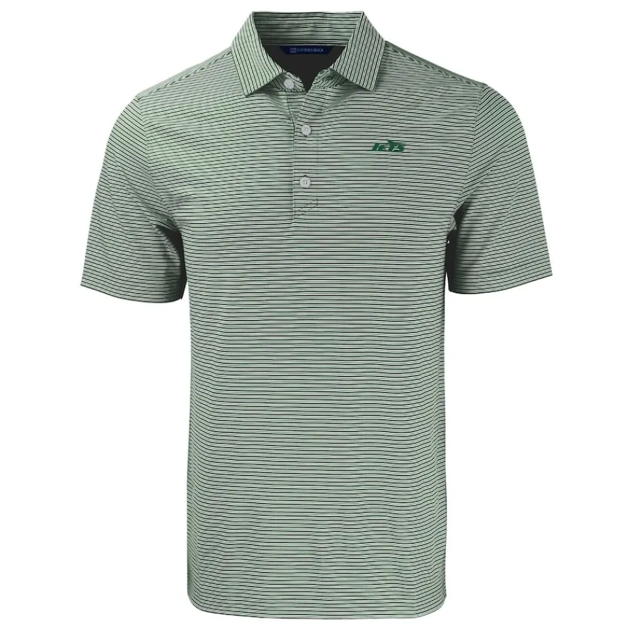 New York Jets Polos^Men's Cutter & Buck Green Primary Logo Forge Eco Double Stripe Stretch Recycled Polo