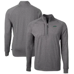 New York Jets Jackets^Men's Cutter & Buck Heather Black Primary Logo Adapt Eco Knit Quarter-Zip Top