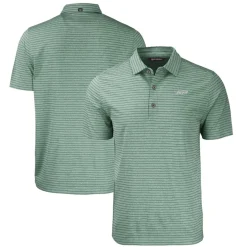 New York Jets Polos^Men's Cutter & Buck Heather Green Primary Logo Forge Eco Heather Stripe Stretch Recycled Polo