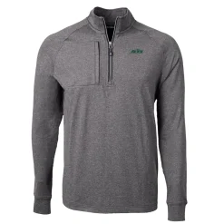 New York Jets Jackets^Men's Cutter & Buck Heather Black Primary Logo Adapt Eco Knit Quarter-Zip Top