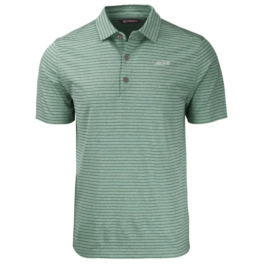 New York Jets Polos^Men's Cutter & Buck Heather Green Primary Logo Forge Eco Heather Stripe Stretch Recycled Polo