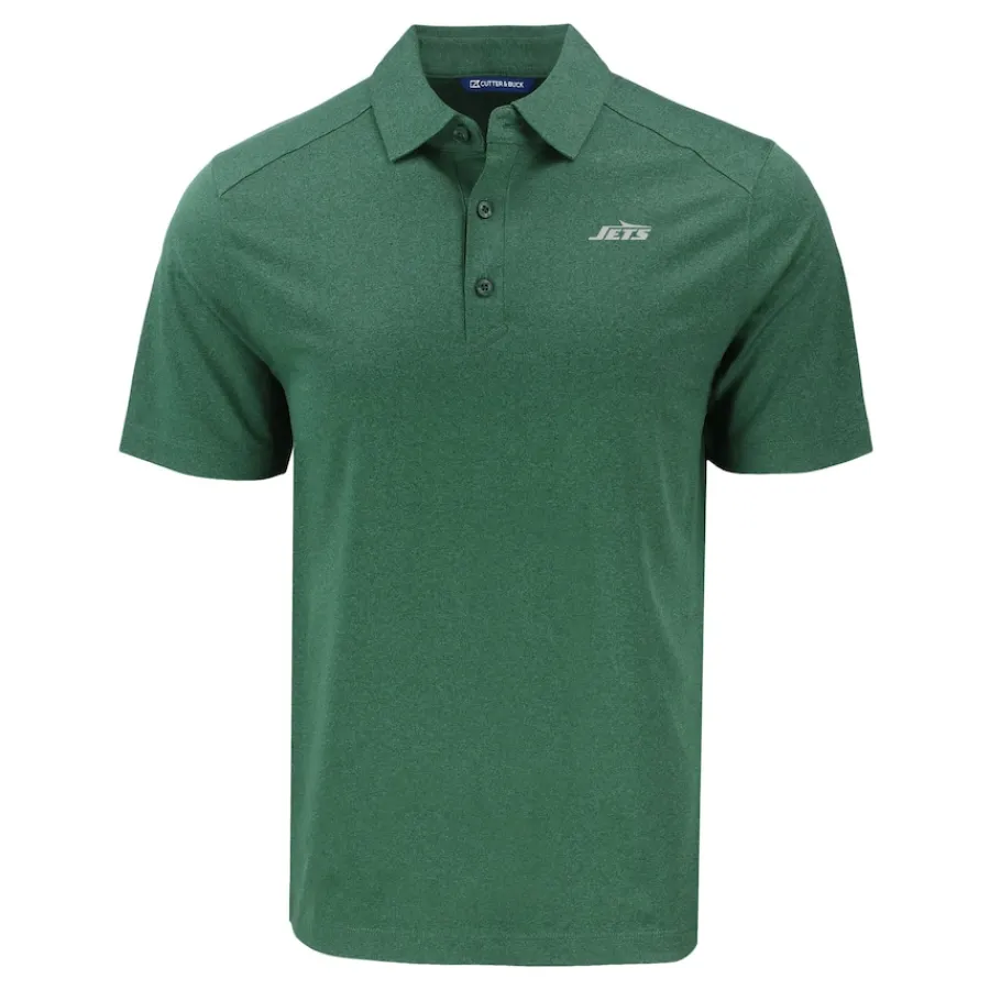 New York Jets Polos^Men's Cutter & Buck Heather Green Primary Logo Forge Eco Stretch Recycled Polo