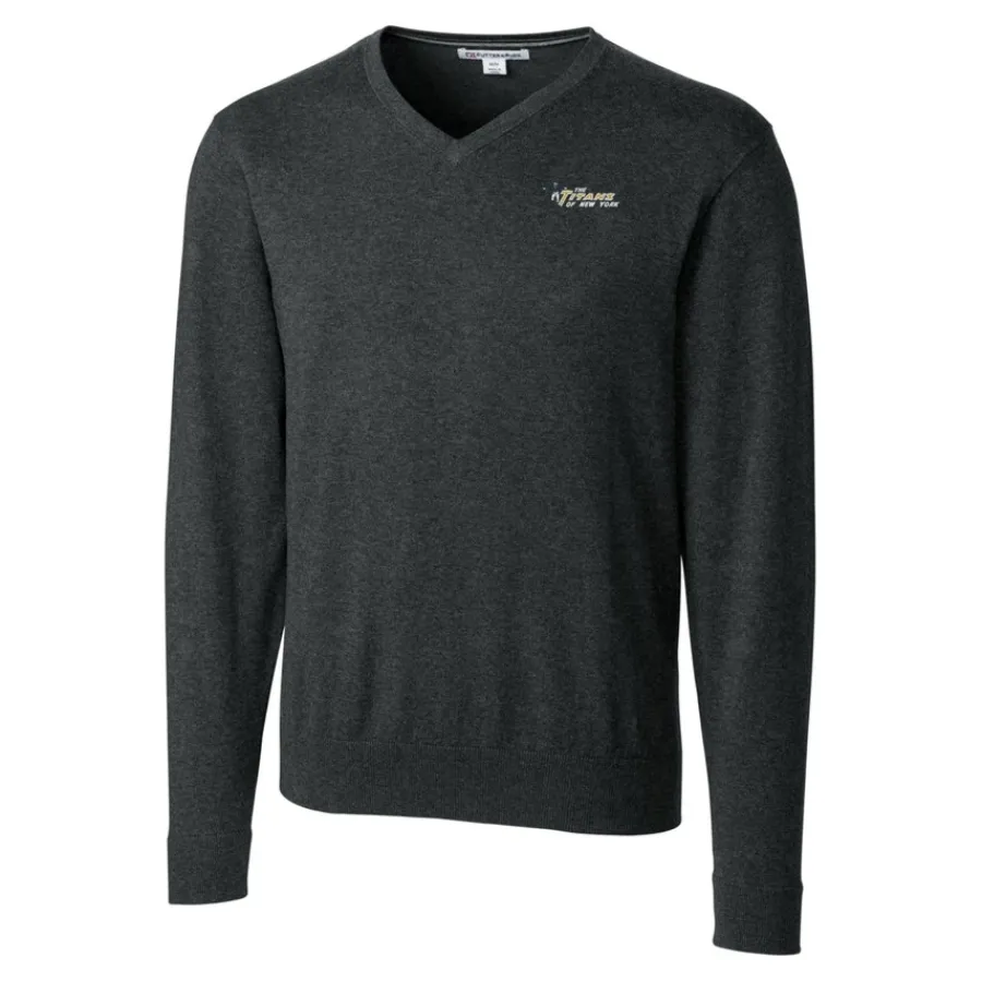 New York Jets Sweaters & Dress Shirts | Big & Tall^Men's Cutter & Buck Heather Charcoal Throwback Logo Lakemont Tri-Blend Big & Tall V-Neck Pullover Sweater