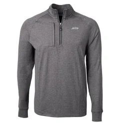 New York Jets Big & Tall^Men's Cutter & Buck Heather Black Monochromatic Logo Big & Tall Adapt Eco Knit Quarter-Zip Top