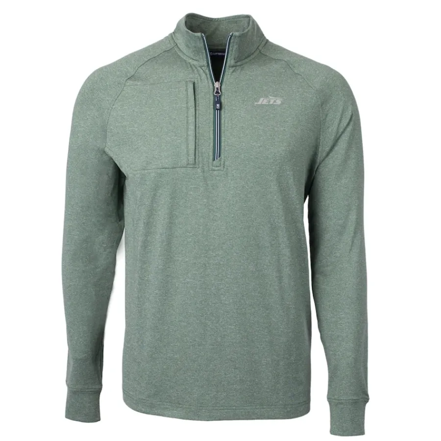 New York Jets Jackets | Sweatshirts & Fleece^Men's Cutter & Buck Heather Green Primary Logo Adapt Eco Knit Quarter-Zip Top