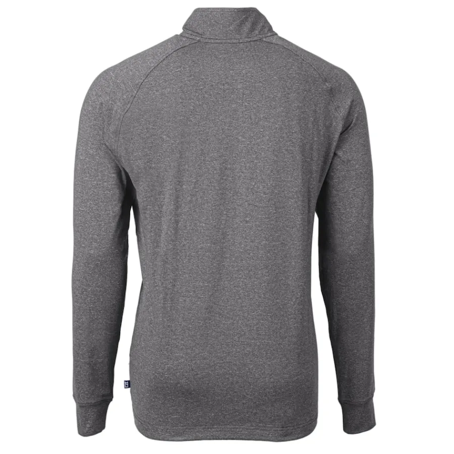New York Jets Jackets^Men's Cutter & Buck Heather Black Primary Logo Adapt Eco Knit Quarter-Zip Top