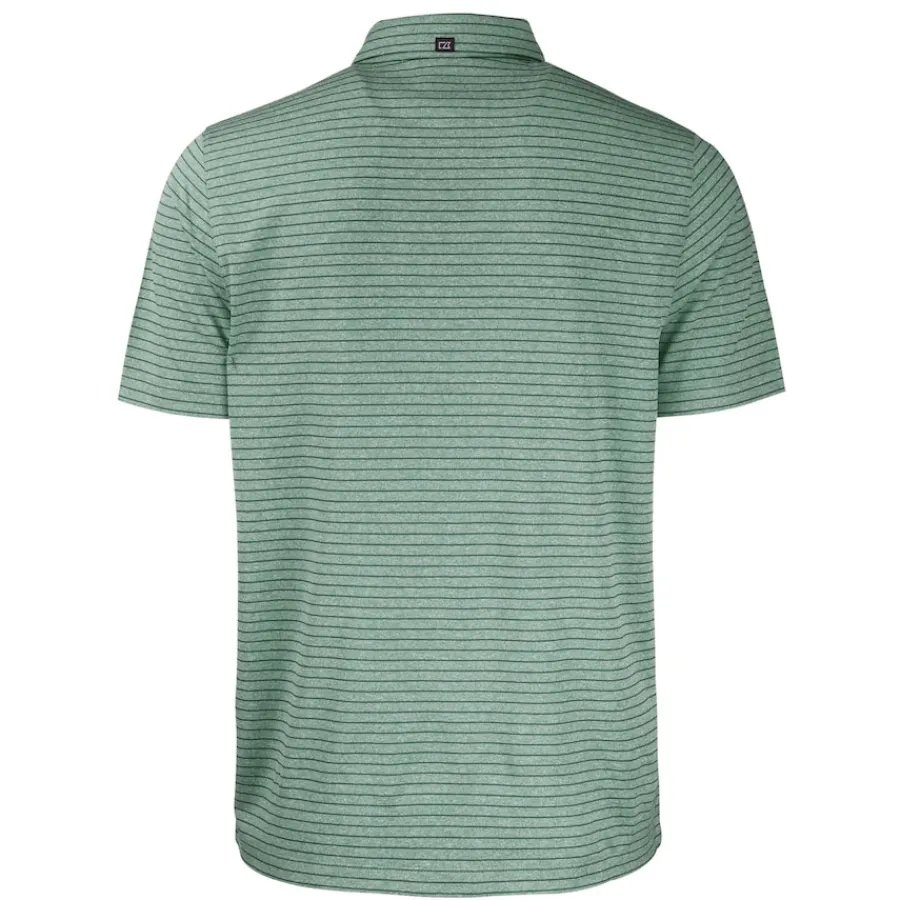 New York Jets Polos^Men's Cutter & Buck Heather Green Helmet Forge Eco Heather Stripe Stretch Recycled Polo
