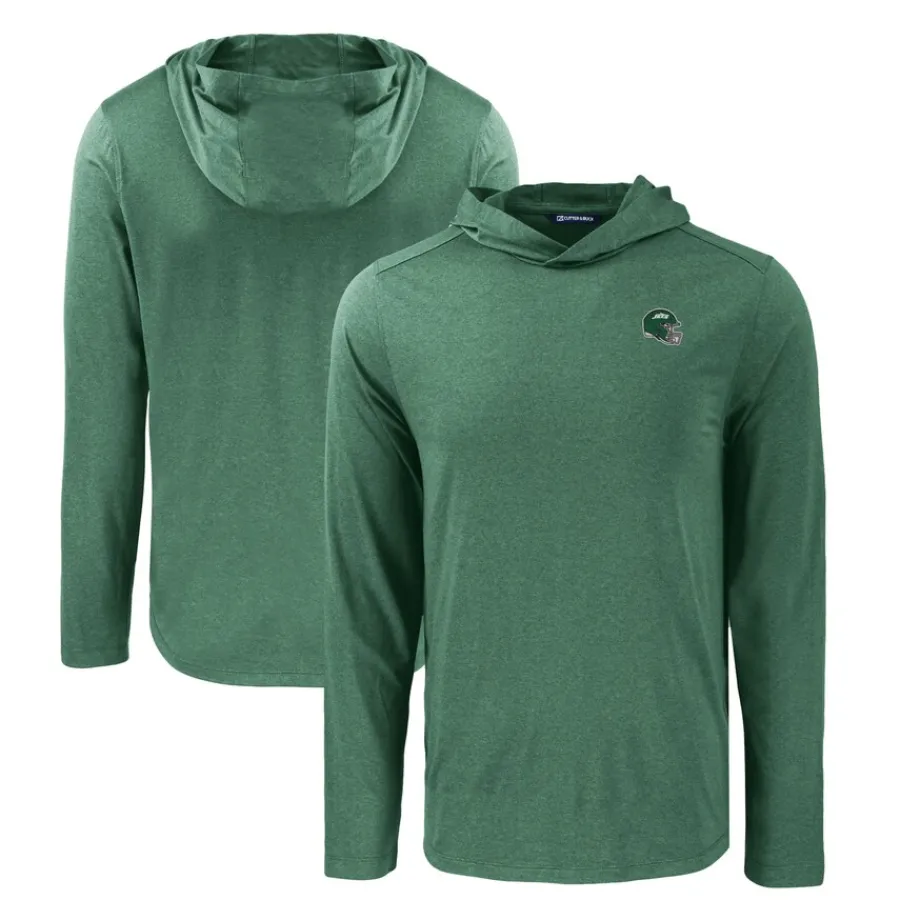 New York Jets Sweaters & Dress Shirts^Men's Cutter & Buck Hunter Green Helmet Coastline Epic Comfort Eco Recycled Long Sleeve Hoodie T-Shirt