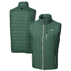 New York Jets Jackets^Men's Cutter & Buck Hunter Green Primary Logo Rainier PrimaLoft Eco Insulated Full-Zip Puffer Vest