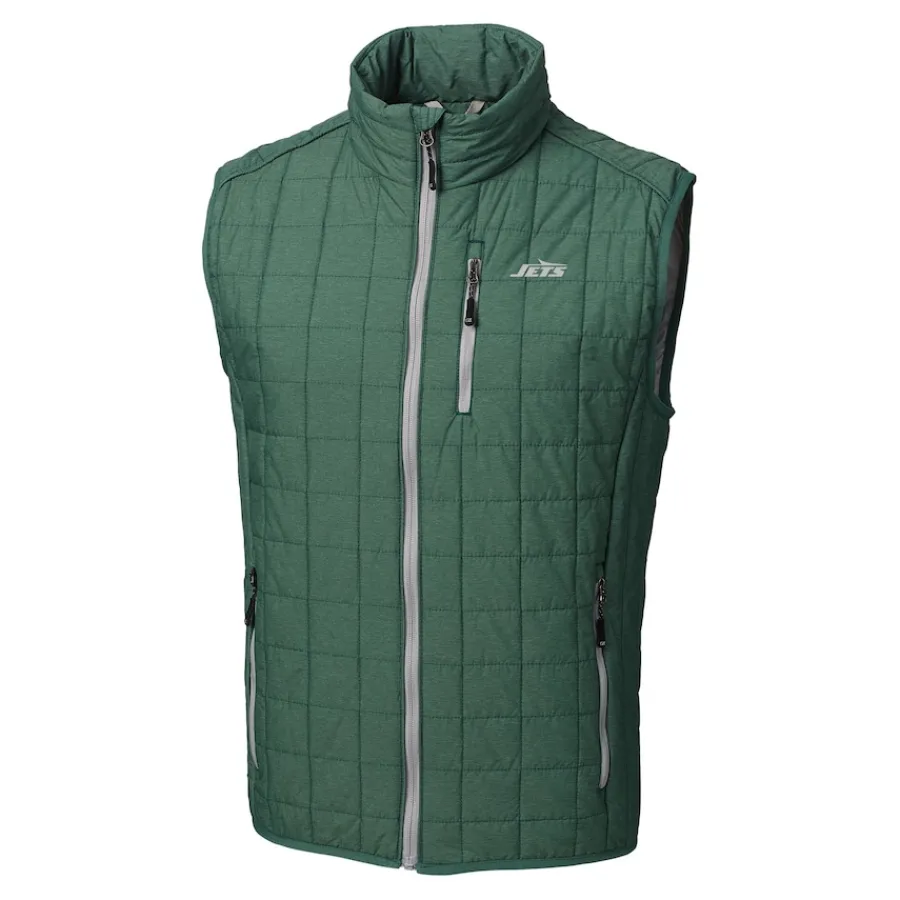 New York Jets Jackets^Men's Cutter & Buck Hunter Green Primary Logo Rainier PrimaLoft Eco Insulated Full-Zip Puffer Vest