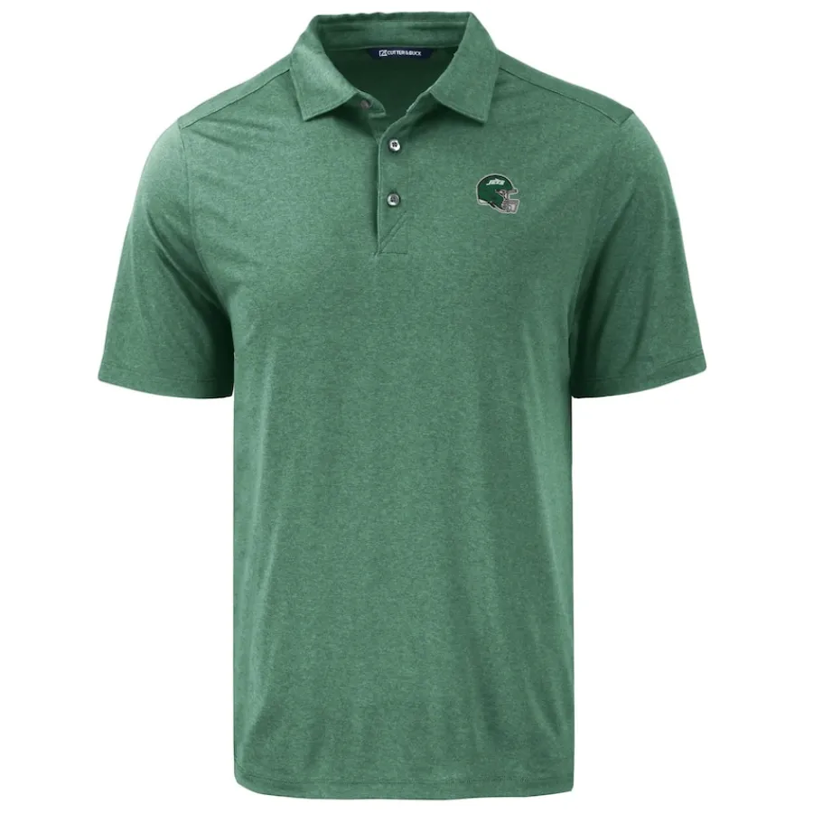 New York Jets Polos^Men's Cutter & Buck Hunter Green Helmet Coastline Epic Comfort Eco Recycled Polo